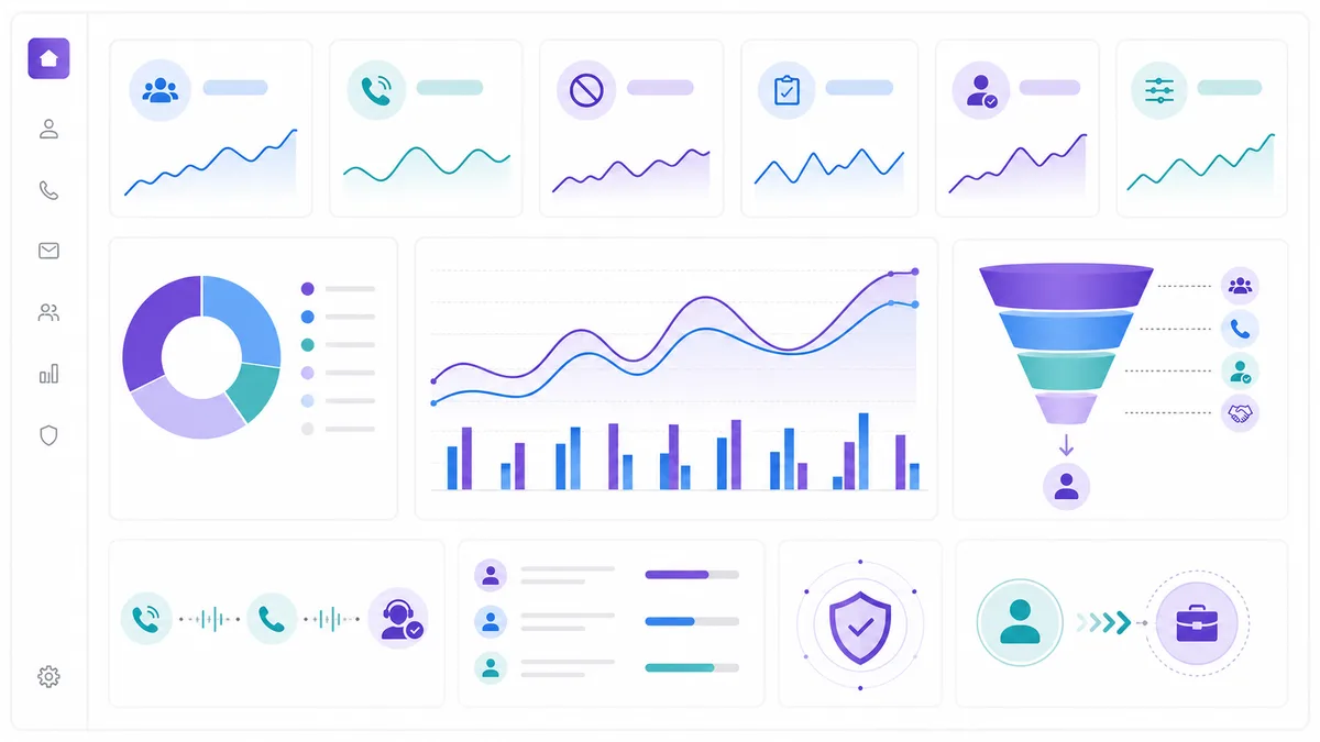 AI cold calling metrics dashboard tracking call-ready leads, connect rate, opt-outs, CRM completion, and qualified opportunities