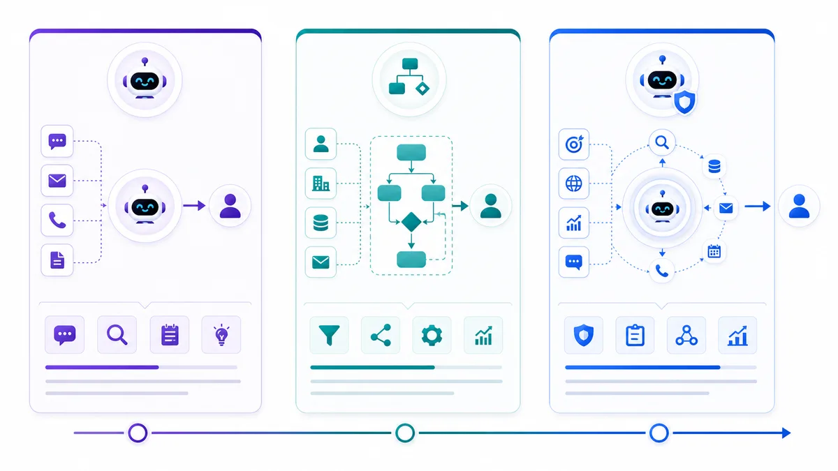 Three levels of AI sales automation: assistant, workflow, and sales agent