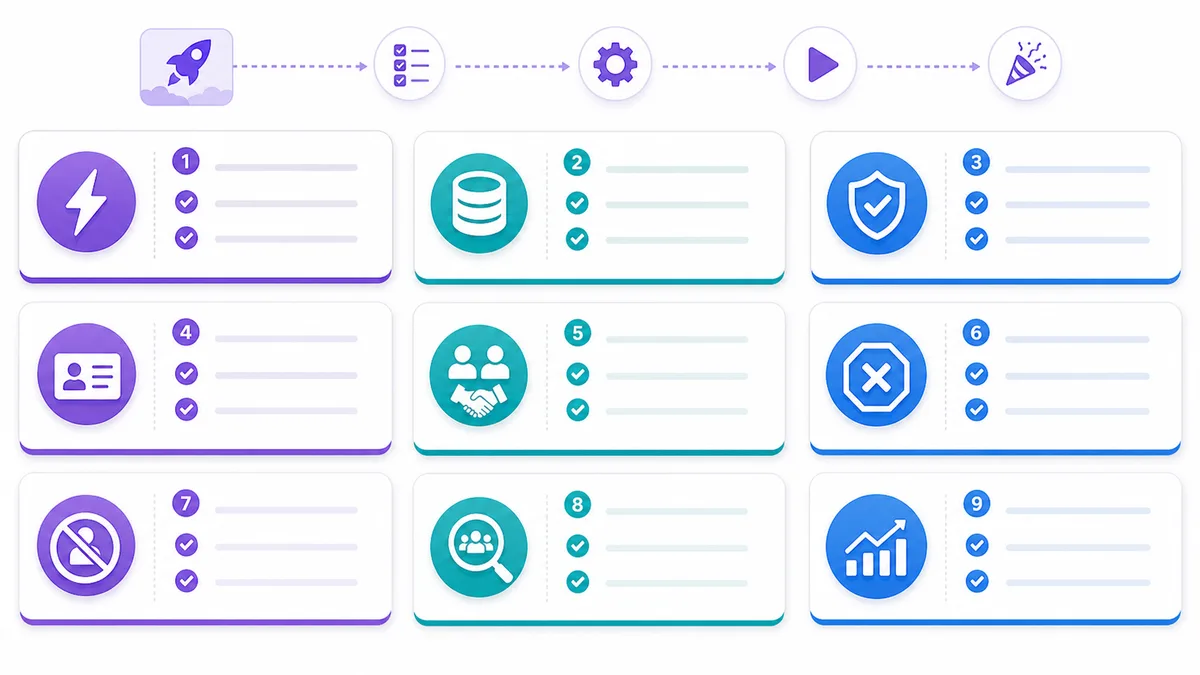 Checklist for launching AI sales automation examples with triggers, data, guardrails, CRM fields, and handoff rules