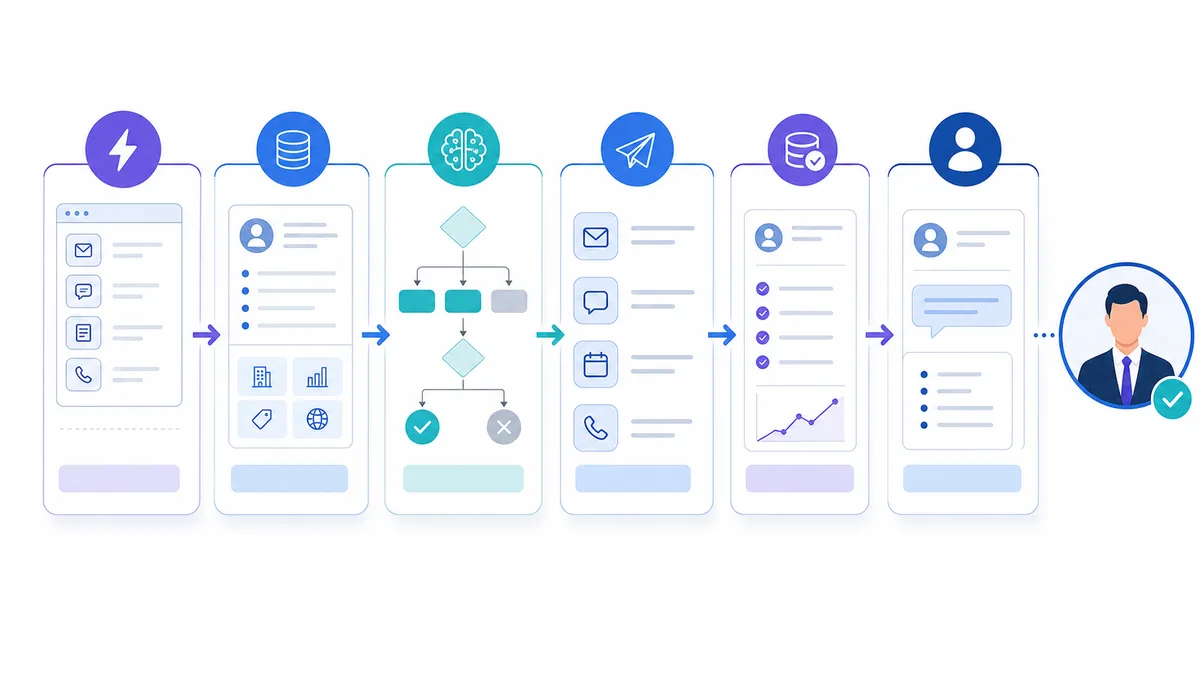 Six-part framework for copying AI sales automation workflows from trigger to human handoff
