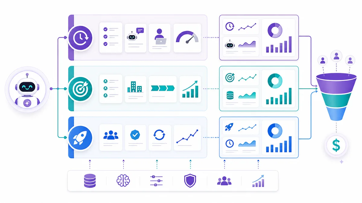 Three-layer AI sales ROI model with time saved, pipeline impact, and conversion velocity