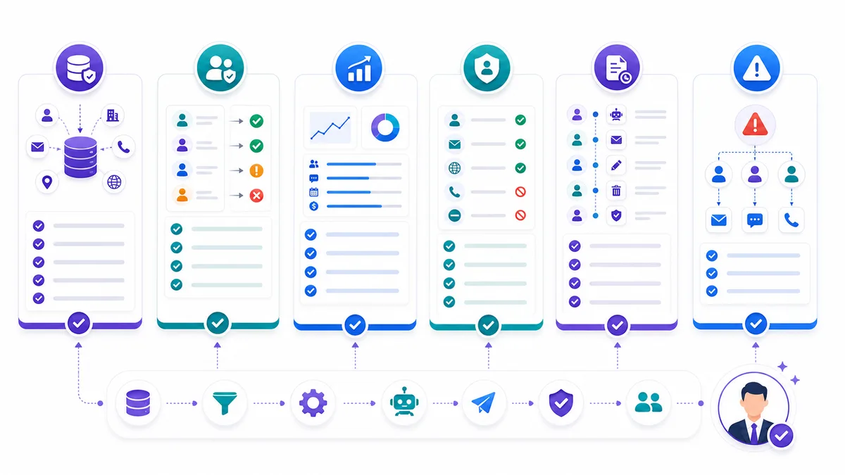 AI sales workflow governance checklist with data readiness, review rules, metrics, and compliance controls