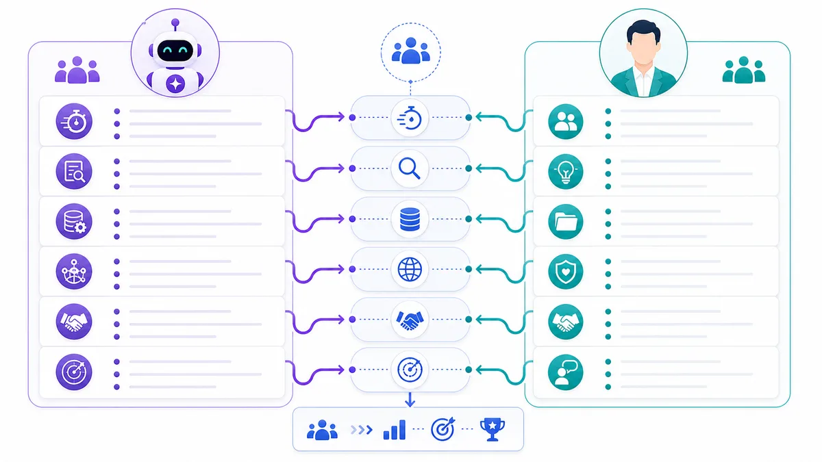 Framework comparing AI sales rep strengths with human sales rep strengths