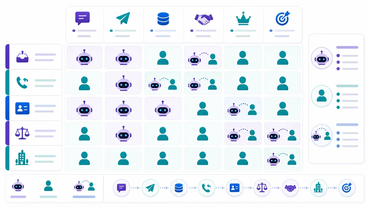Decision matrix for using AI, humans, or both in sales workflows