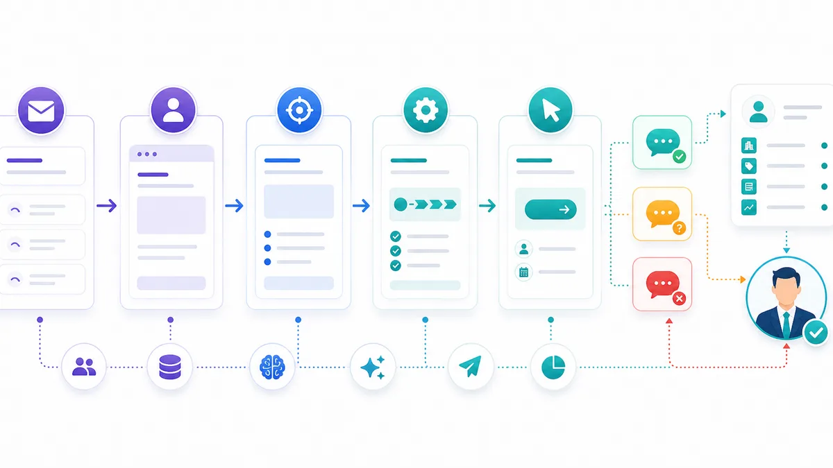 Cold email konu başlığını mail gövdesi, CTA ve follow-up ile eşleştirme akışı