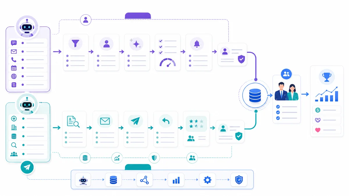 GrowthEffect full-funnel AI sales team workflow with Alim inbound, Vera outbound, and human closers