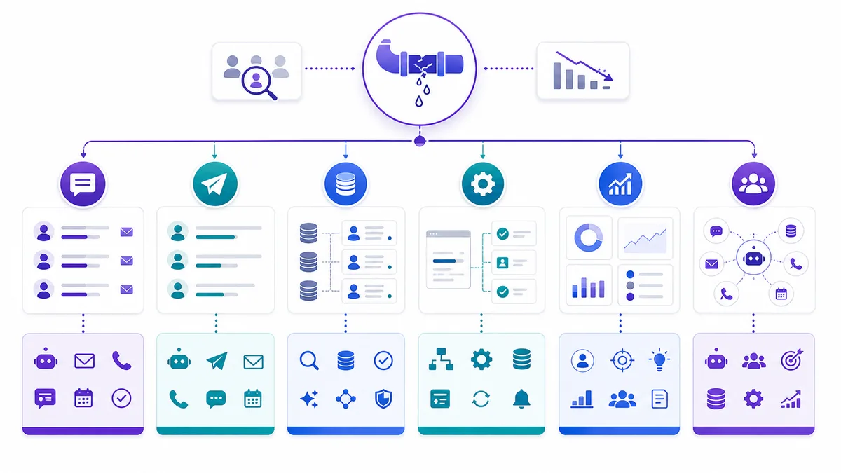 Decision tree matching sales problems to AI sales tool categories