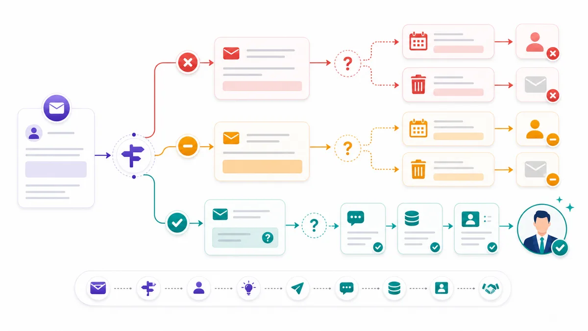 Cold email CTA karar ağacı: problem kontrolü, öncelik sinyali, sıcak yanıt ve satış handoff