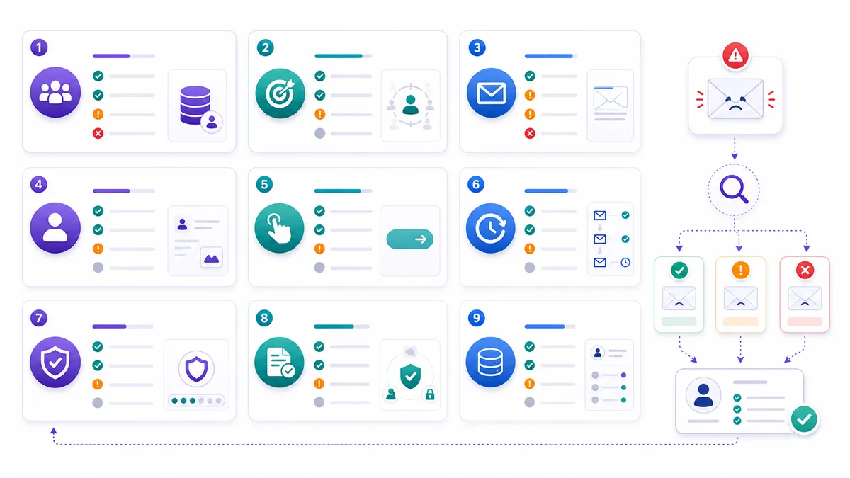 Cold email debug checklist: hedefleme, teslim edilebilirlik, mesaj, CTA, follow-up, suppression ve CRM öğrenme döngüsü