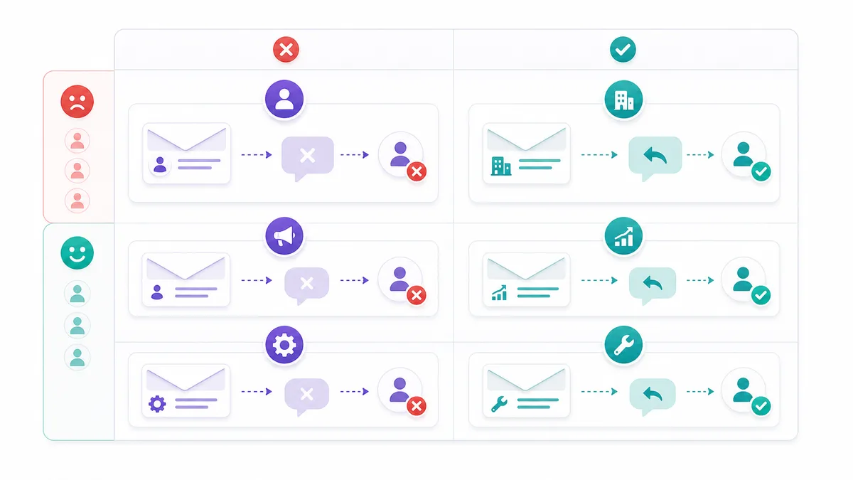 Cold email kişiselleştirme matrisi: gözlem, problem, teklif ve düşük sürtünmeli soru eşleşmesi