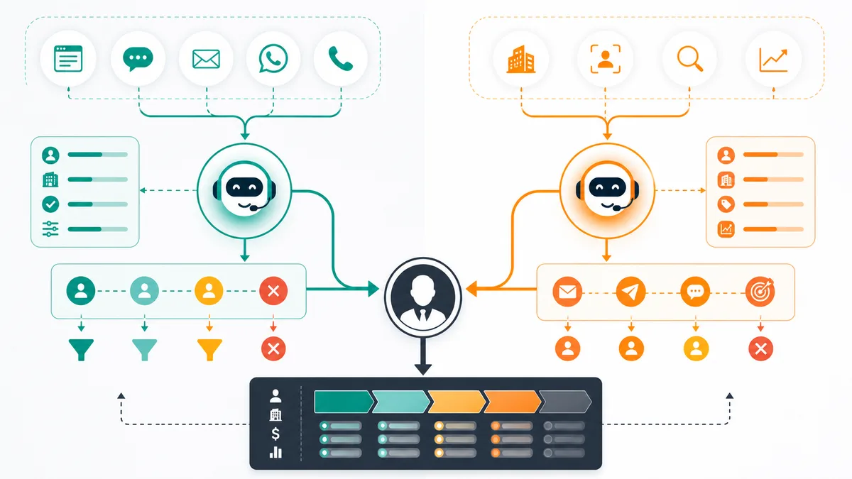 AI sales team split between inbound qualification and outbound pipeline generation